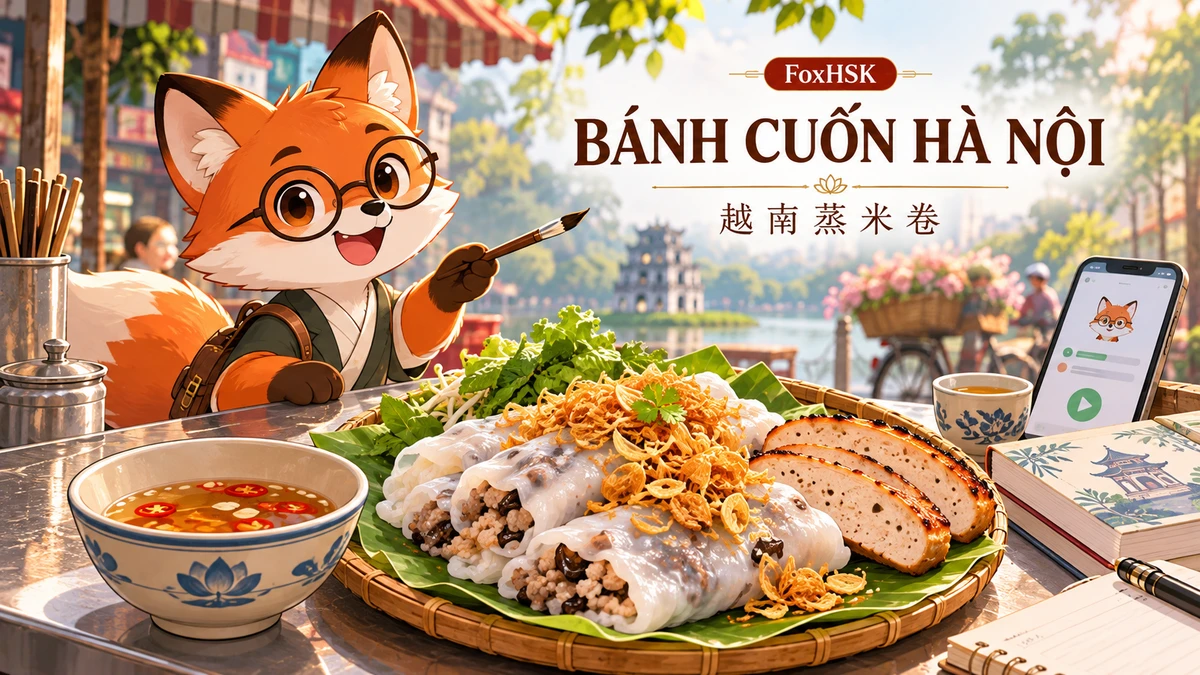 Bánh Cuốn Nóng Việt Nam – Lụa Bạch Tráng Nồi Hơi & Tinh Hoa Chả Quế Hành Phi (越南热蒸肠粉-薄如蝉翼白如绢、木耳猪肉馅与香脆红葱酥): Cẩm Nang Song Ngữ & Từ Vựng Ẩm Thực - FoxHSK