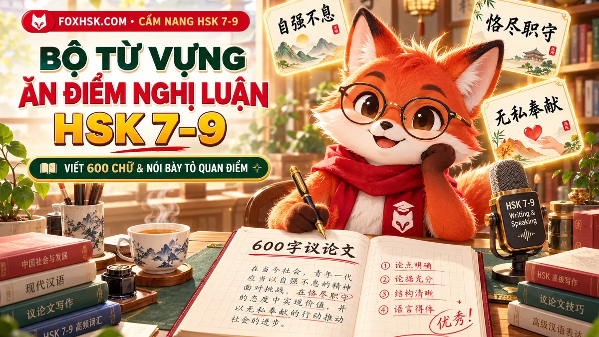 Bộ Từ Vựng Ăn Điểm Nghị Luận Xã Hội HSK 7–9: 364 Thành Ngữ Kỹ Năng Viết 600 Chữ & Nói Bày Tỏ Quan Điểm - FoxHSK