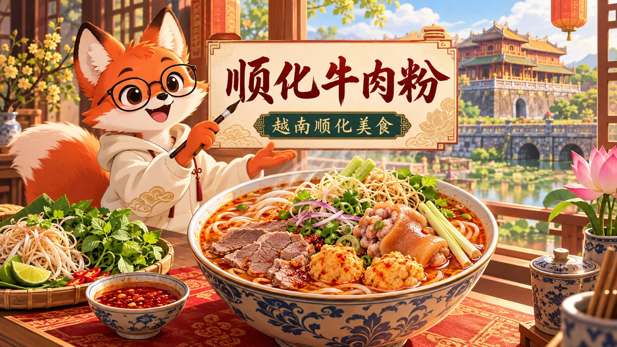 Bún Bò Huế – Hương Vị Cay Nồng Đậm Đà Cố Đô & Nước Dùng Mắm Ruốc Sả (顺化牛肉米粉-皇都香辣浓郁、香茅虾酱与慢炖牛腩): Cẩm Nang Song Ngữ & Từ Vựng Ẩm Thực - FoxHSK
