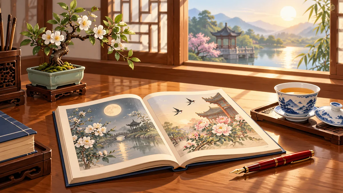 Câu Đối Chữ Hán Kinh Điển: Nguyệt Ứng Hoa Triều Chúc Hoa Hiển Thái – Thời Phùng Yến Chỉ Ngọc Yến Chung Tường - FoxHSK