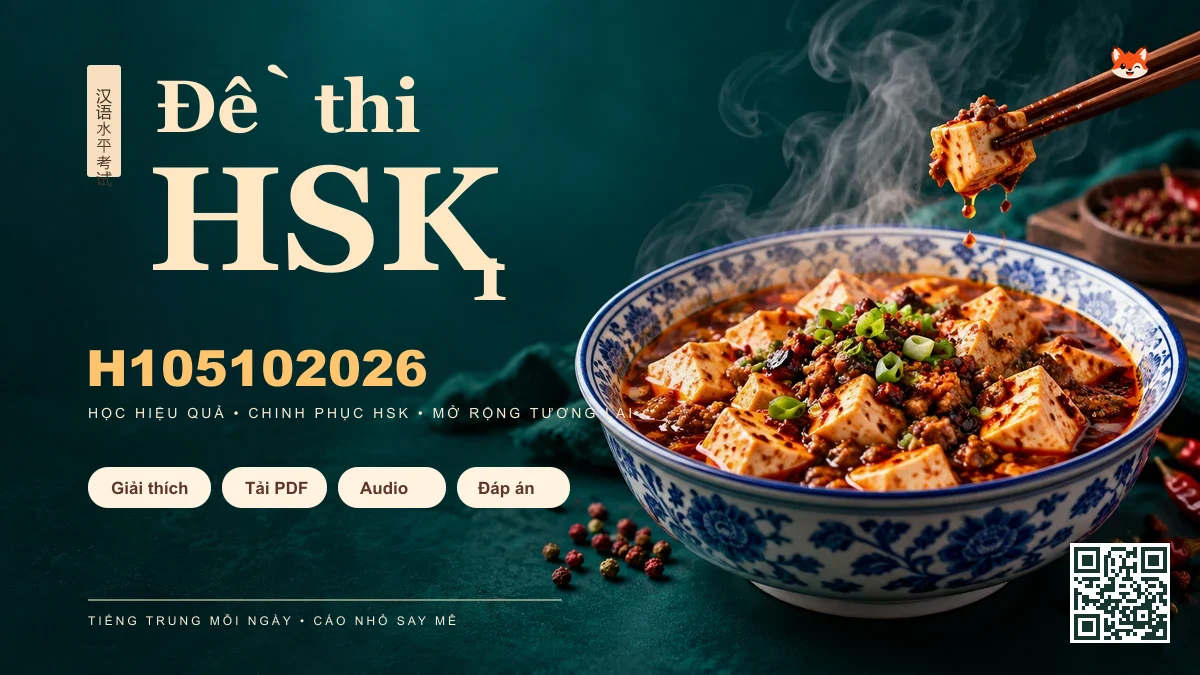 Thi Thử & Tải Đề thi HSK 1 mã H105102026 có PDF có đáp án & Audio - FoxHSK