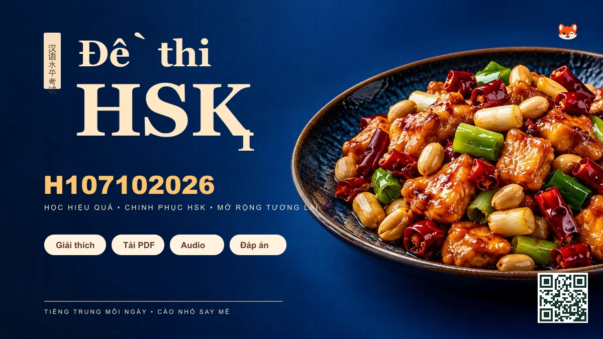 Thi Thử & Tải Đề thi HSK 1 mã H107102026 có PDF có đáp án & Audio - FoxHSK