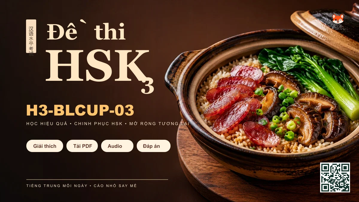 Đề thi HSK 3 mã H3-BLCUP-03 PDF có đáp án & Audio (Mới nhất) - FoxHSK