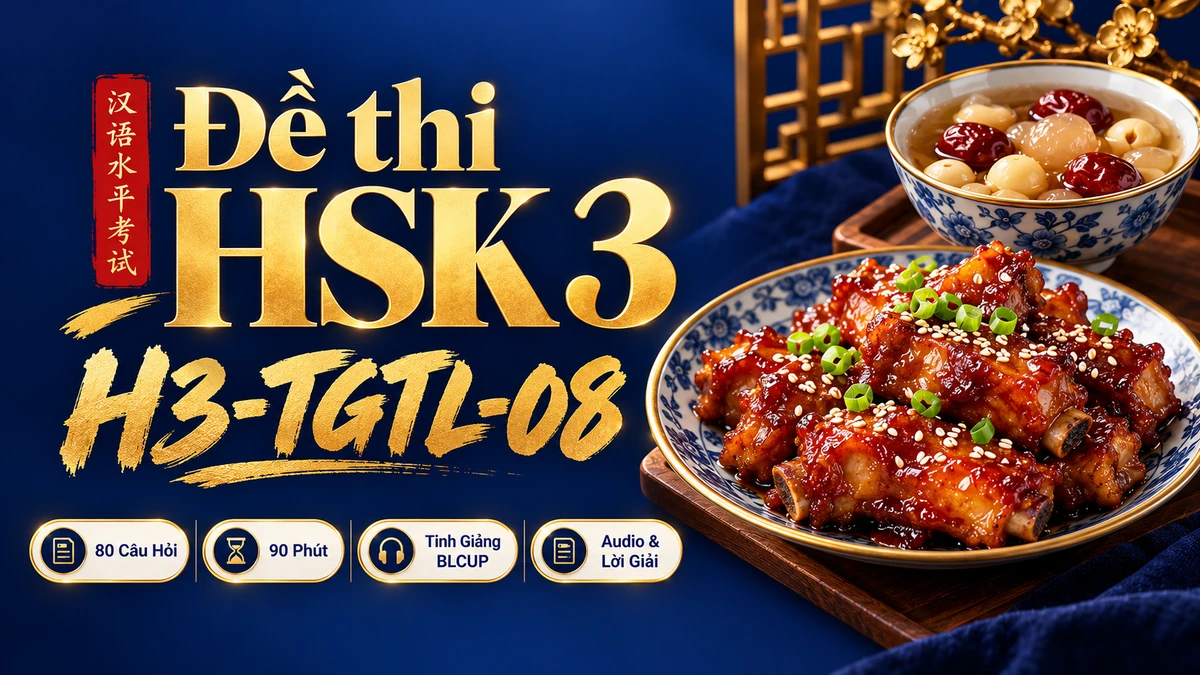 Đề thi HSK 3 mã H3-TGTL-08 PDF có đáp án & Audio (Tinh Giảng Tinh Luyện BLCUP Đề 08) - FoxHSK