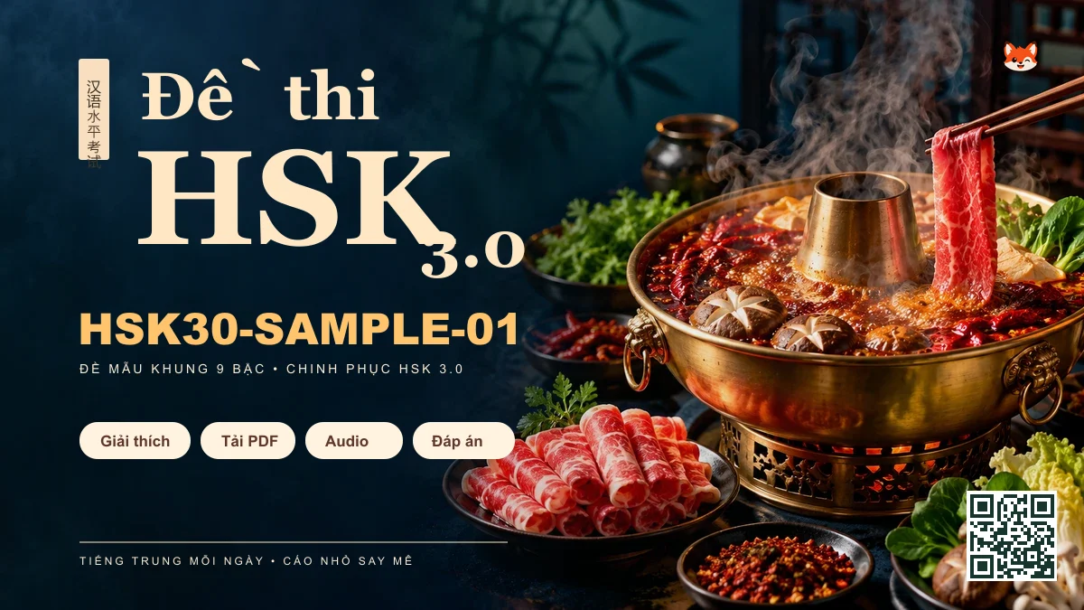 Đề thi HSK 3 mã HSK30-SAMPLE-01 PDF có đáp án & Audio (Chuẩn Khung HSK 3.0 Mới) - FoxHSK