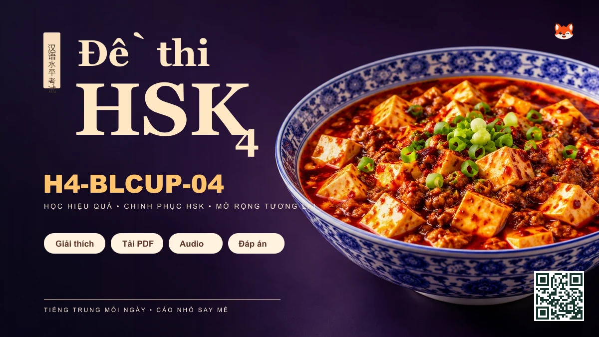 Đề thi HSK 4 mã H4-BLCUP-04 PDF có đáp án & Audio (Mới nhất) - FoxHSK