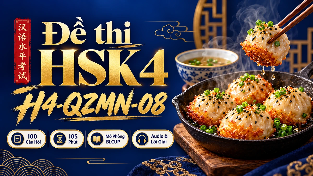 Đề thi HSK 4 mã H4-QZMN-08 PDF có đáp án & Audio (Mô Phỏng Toàn Chân BLCUP Đề 08) - FoxHSK