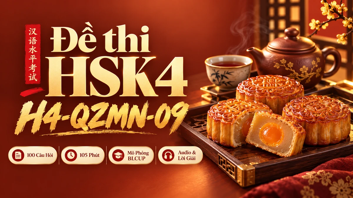 Đề thi HSK 4 mã H4-QZMN-09 PDF có đáp án & Audio (Mô Phỏng Toàn Chân BLCUP Đề 09) - FoxHSK