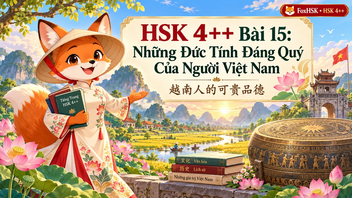 Giáo Trình HSK 4++ Bài 15: Những Đức Tính Đáng Quý Của Người Việt Nam (越南人的可贵品德) — 8 Bổ Ngữ Kết Quả & Đọc Số Lớn HSK - FoxHSK