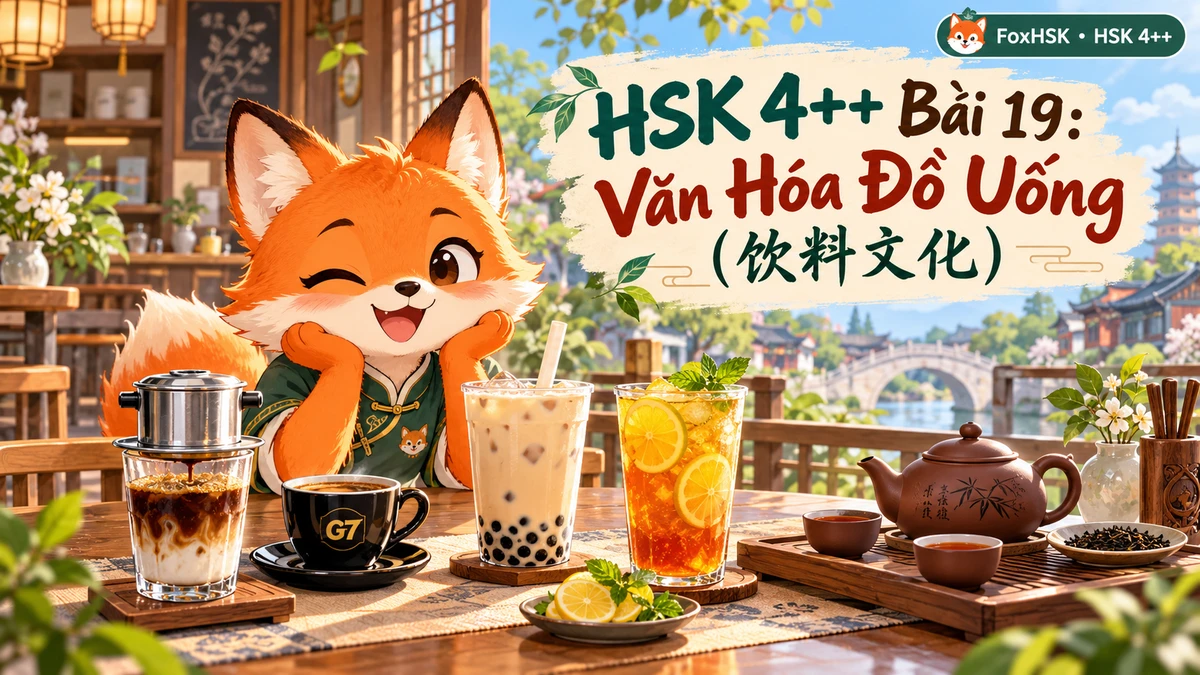 Giáo Trình HSK 4++ Bài 19: Văn Hóa Đồ Uống (饮料文化) — Cấu Trúc 不再…了 & Tổng Ôn 4 Trợ Từ Thời Thái 了/着/过/在 - FoxHSK