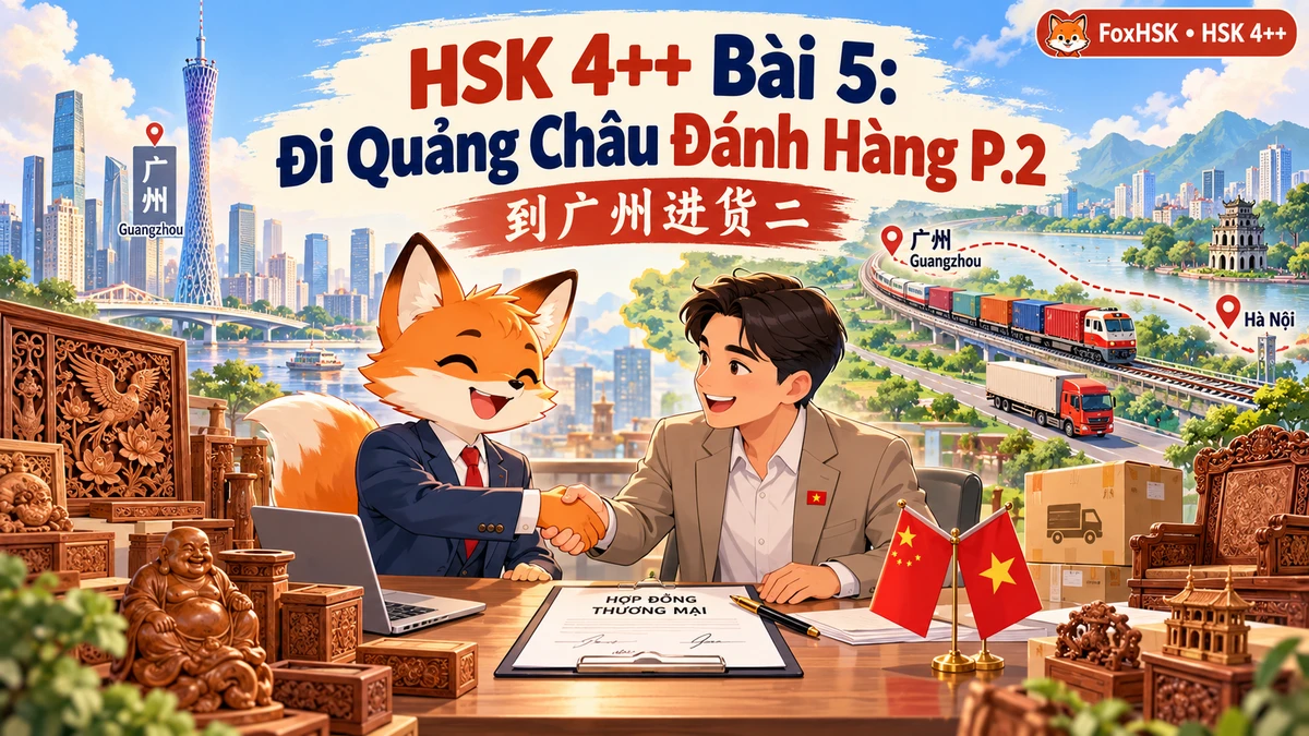 Giáo Trình HSK 4++ Bài 5: Đi Quảng Châu Đánh Hàng Phần 2 (到广州进货二) — Đàm Phán Thanh Toán, Vận Chuyển & Hợp Đồng - FoxHSK