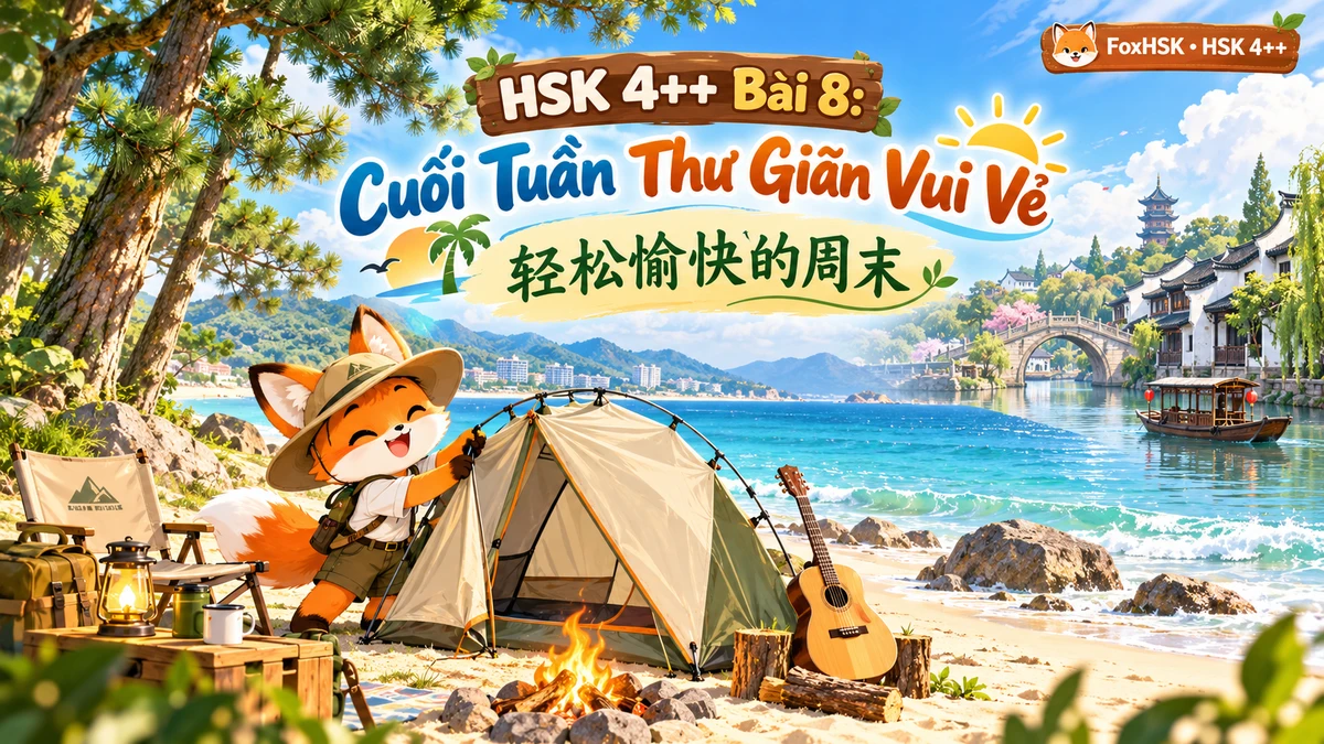 Giáo Trình HSK 4++ Bài 8: Cuối Tuần Thư Giãn Vui Vẻ (轻松愉快的周末) — Cắm Trại Biển Sầm Sơn & Du Lịch Team Building - FoxHSK