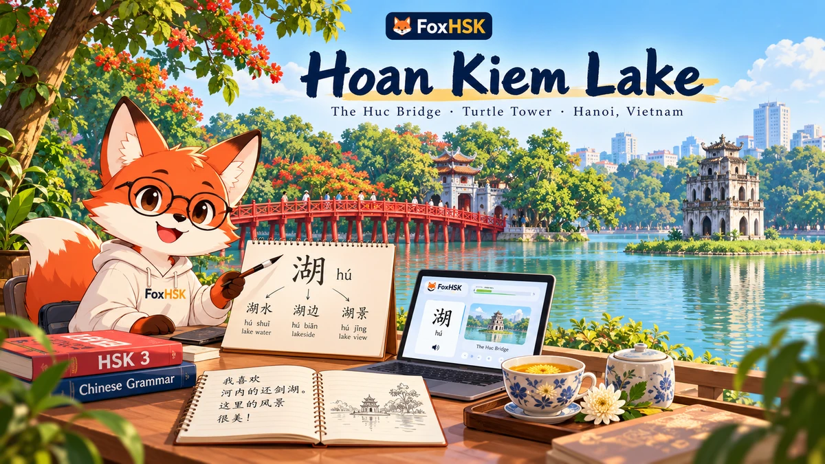 Hồ Hoàn Kiếm & Phố Cổ Hà Nội (河内还剑湖与三十六古街) — Trái Tim Ngàn Năm Văn Hiến: Cẩm Nang Song Ngữ & Từ Vựng Du Lịch - FoxHSK