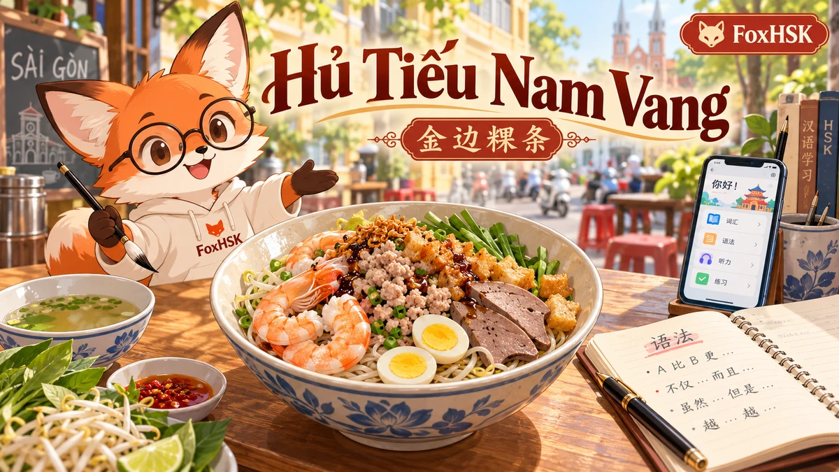 Hủ Tiếu Nam Vang Sài Gòn – Tinh Hoa Ẩm Thực Đa Văn Hóa Nam Bộ & Nghệ Thuật Ăn Khô Ăn Nước (金边粿条-南越多元交融、慢炖干捞与炸蒜香葱): Cẩm Nang Song Ngữ & Từ Vựng Ẩm Thực - FoxHSK