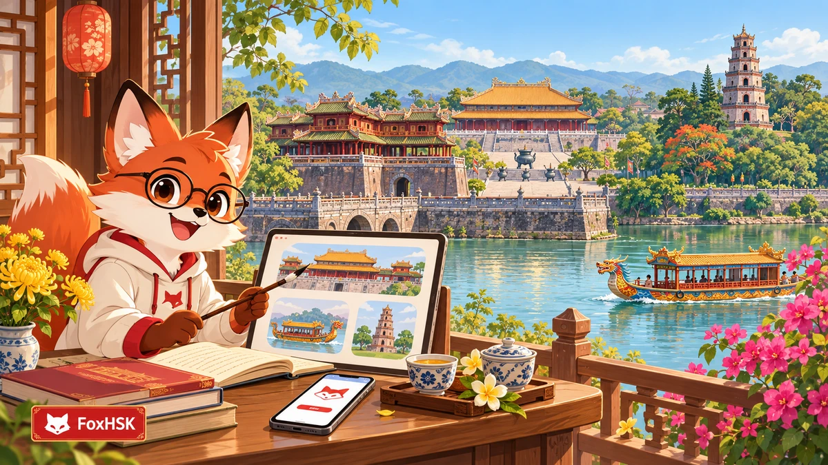 Cố Đô Huế – Đại Nội, Sông Hương & Chùa Thiên Mụ (顺化古都-大内香江与天姥寺): Cẩm Nang Song Ngữ & Từ Vựng Du Lịch - FoxHSK