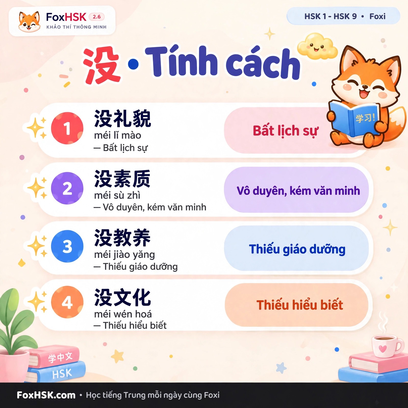 Cụm từ giao tiếp với chữ 没 - Thẻ 5: Nhóm cụm từ chỉ trạng thái thiếu thốn