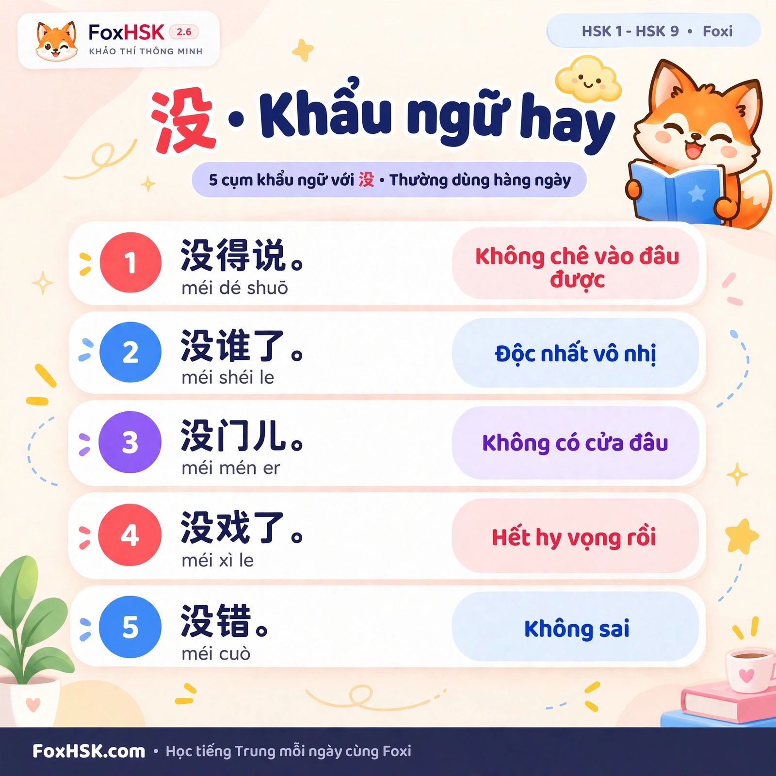 Cụm từ giao tiếp với chữ 没 - Thẻ 7: Nhóm cụm từ cảm xúc & nhận xét khẩu ngữ