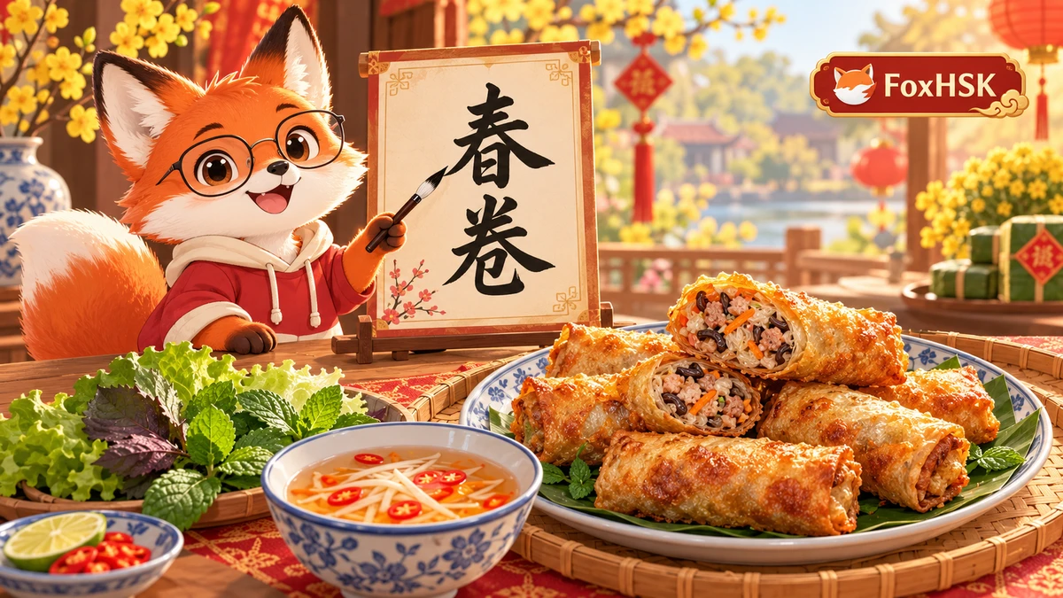 Nem Rán & Chả Giò Việt Nam – Vũ Điệu Vàng Ruộm Giòn Tan & Nước Chấm Chua Ngọt (越南炸春卷-金黄酥脆、木耳肉馅与酸甜鱼露调味): Cẩm Nang Song Ngữ & Từ Vựng Ẩm Thực - FoxHSK