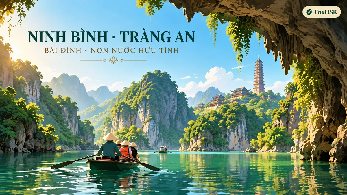 Ninh Bình – Quần Thể Danh Thắng Tràng An & Chùa Bái Đính (宁平-长安名胜群与白亭寺): Cẩm Nang Song Ngữ & Từ Vựng Du Lịch - FoxHSK