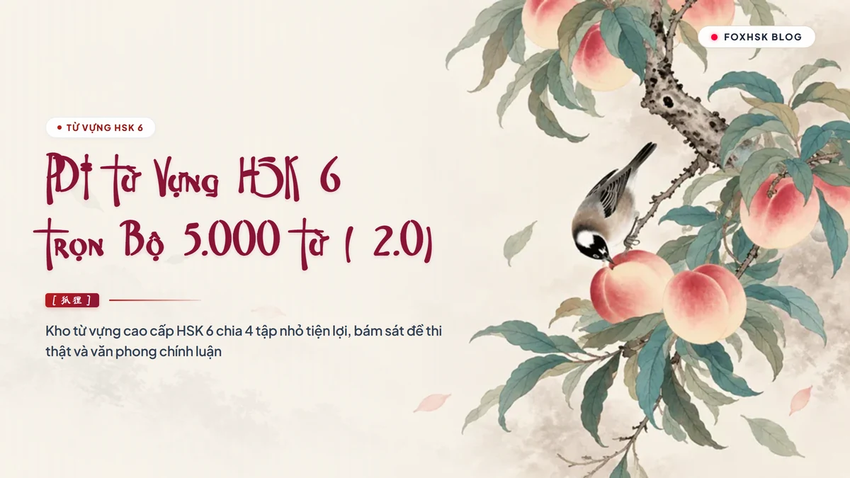 PDF Tổng Hợp Từ Vựng HSK 6 (2.0) Tải Miễn Phí (Đầy Đủ 2.499 Từ + Chia 4 Tập Nhỏ Tiện Lợi) - FoxHSK
