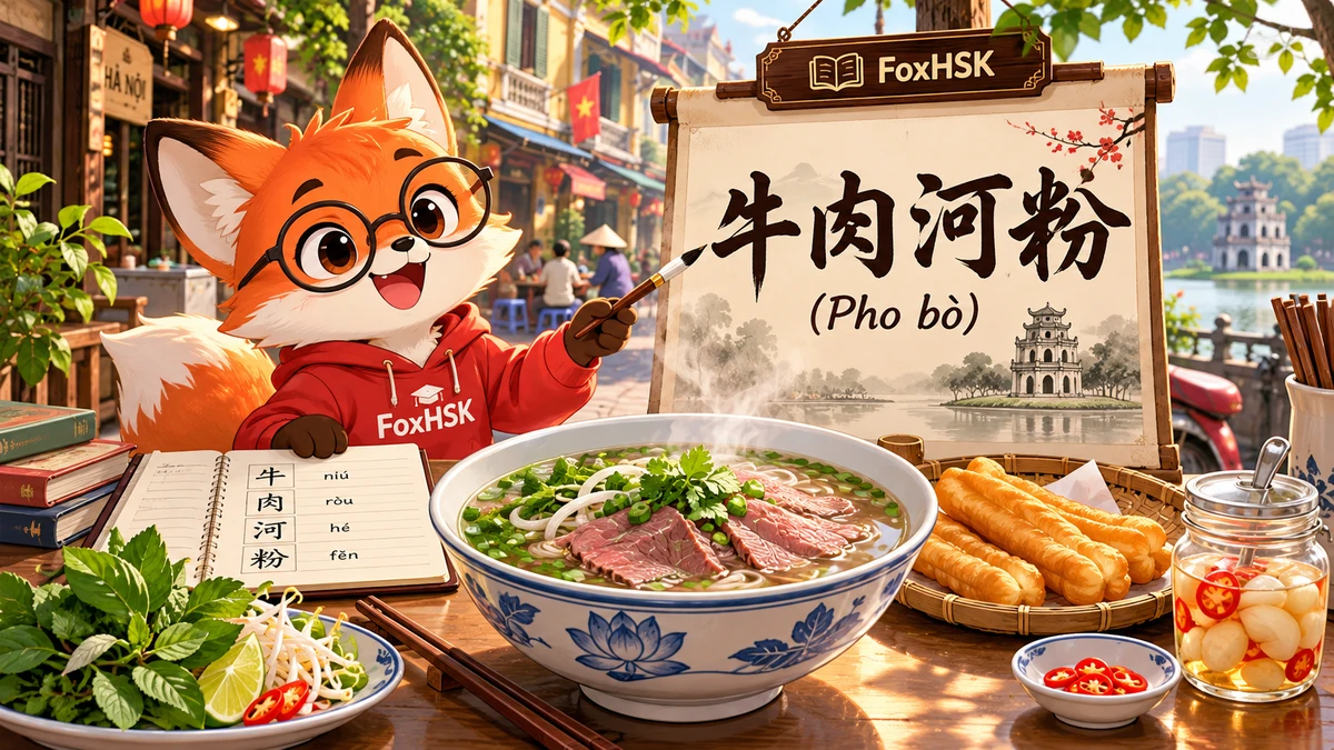 Phở Hà Nội – Phở Bò Tái Lăn, Phở Gà & Tinh Túy Nồi Nước Dùng Gia Truyền (河内河粉-越南国魂牛肉粉与鸡肉粉): Cẩm Nang Song Ngữ & Từ Vựng Ẩm Thực - FoxHSK
