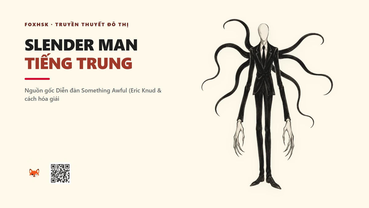 Slender Man Tiếng Trung Là Gì? (瘦长鬼影 - shòucháng guǐyǐng) • Gã Không Mặt Mặc Vest Đen, Game Slender The Eight Pages & Creepypasta - FoxHSK