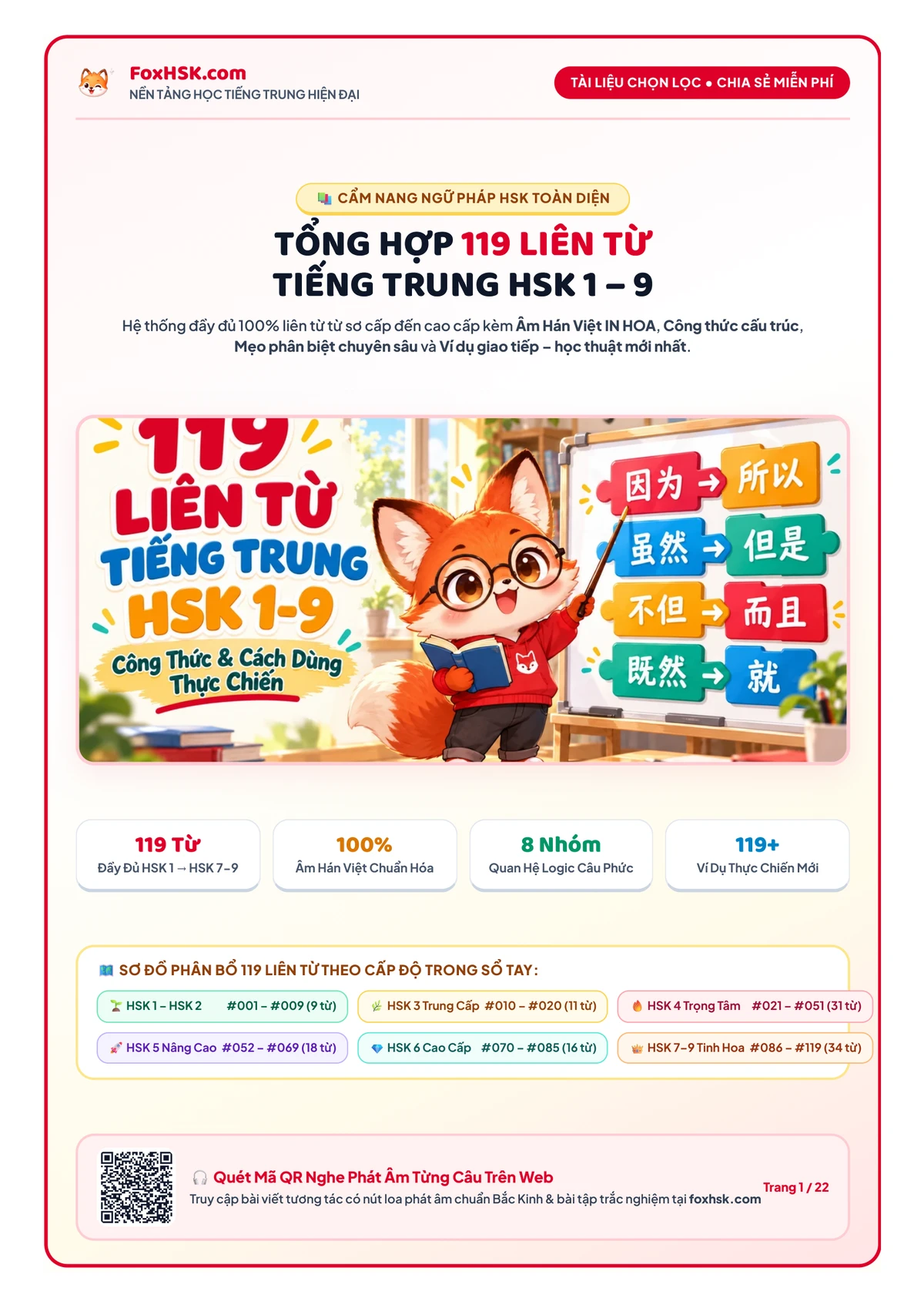 Cẩm nang 119 liên từ tiếng Trung HSK 1-9 - Trang 1: Cẩm Nang 119 Liên Từ Tiếng Trung HSK 1 – 9