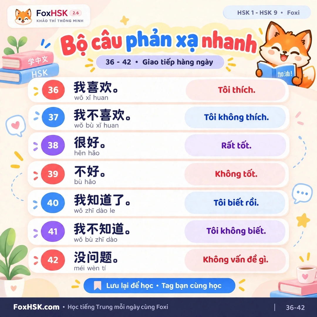 Bộ câu phản xạ nhanh tiếng Trung Câu 36 – 42 - Bày tỏ sở thích & đánh giá