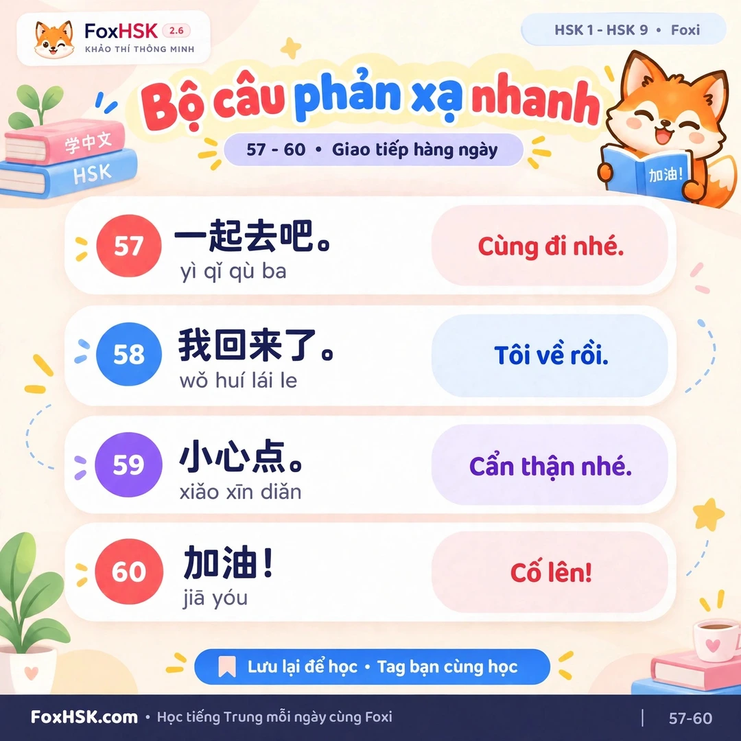 Bộ câu phản xạ nhanh tiếng Trung Câu 57 – 60 - Rủ rê, nhắc nhở & cổ vũ