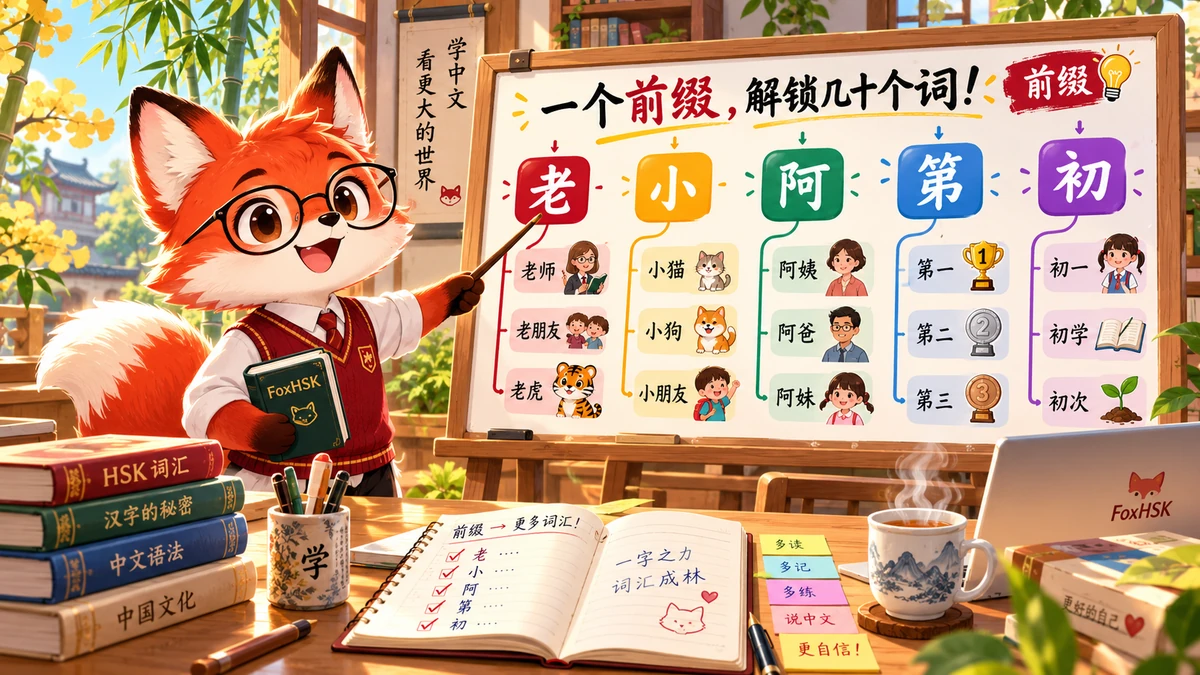 Tiền Tố Tiếng Trung (前缀): Thêm Một Chữ, Nhân Đôi Vốn Từ Vựng Với 老, 小, 阿, 第, 初 - FoxHSK