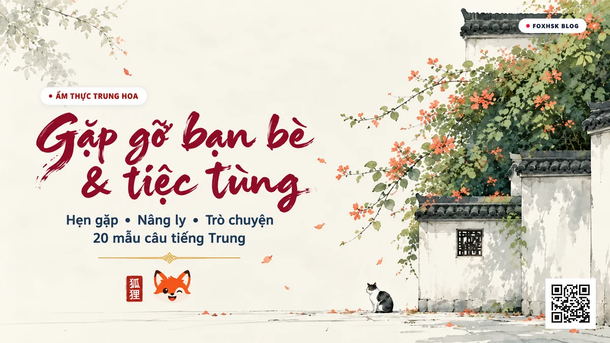 Học Tiếng Trung Theo Chủ Đề: Bạn Bè Gặp Gỡ, Nhậu Nhẹt & Tiệc Tùng (朋友聚会、聚餐闲聊与联络感情) - 20 Mẫu Câu, Từ Vựng & Ngữ Pháp | FoxHSK - FoxHSK