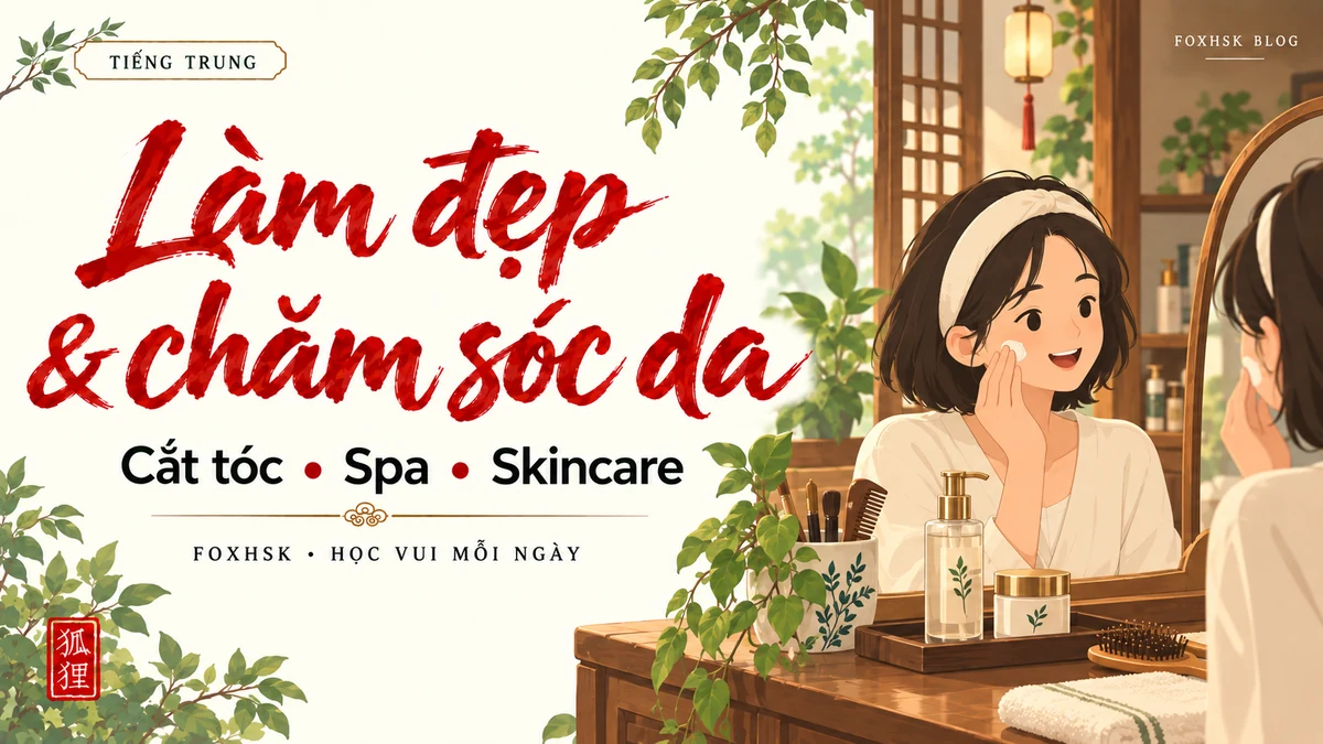 Học Tiếng Trung Theo Chủ Đề: Cắt Tóc, Làm Đẹp, Spa & Chăm Sóc Da (美发理发、美容护肤与美甲水疗) - 20 Mẫu Câu, Từ Vựng & Ngữ Pháp | FoxHSK - FoxHSK
