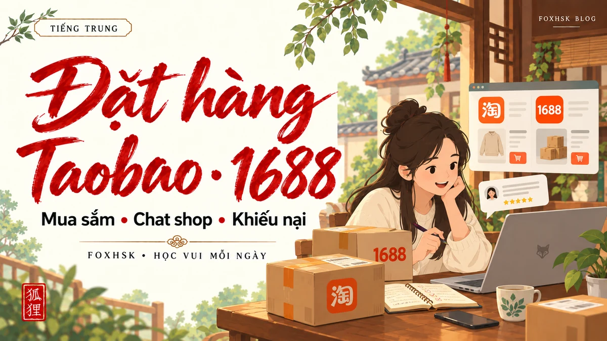 Học Tiếng Trung Theo Chủ Đề: Đặt Hàng Taobao, 1688 & Khiếu Nại (淘宝网购、1688批发与售后沟通) - 20 Mẫu Câu, Từ Vựng & Ngữ Pháp | FoxHSK - FoxHSK
