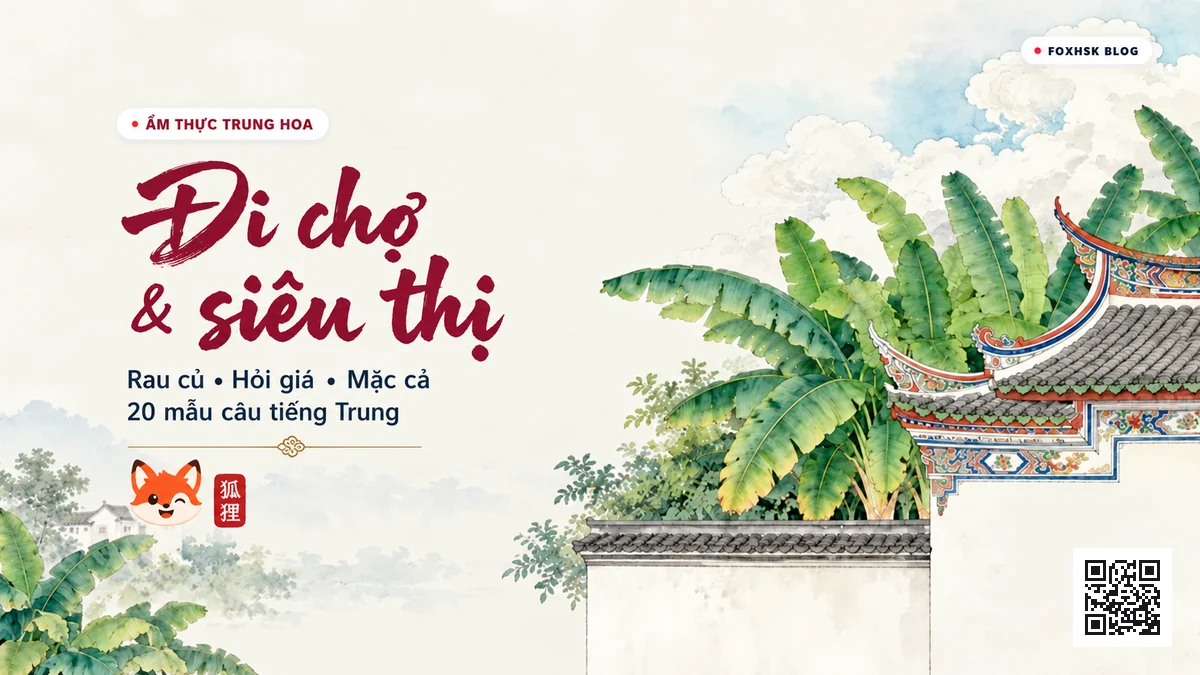 Học Tiếng Trung Theo Chủ Đề: Đi Chợ & Mua Sắm Siêu Thị (逛超市与菜市场买菜) - 20 Mẫu Câu, Từ Vựng & Ngữ Pháp | FoxHSK - FoxHSK