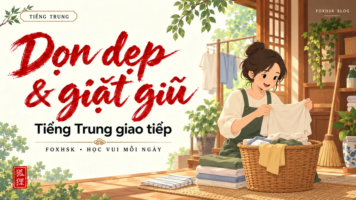 Học Tiếng Trung Theo Chủ Đề: Dọn Dẹp Nhà Cửa & Giặt Giũ (打扫卫生与做家务) - 20 Mẫu Câu, Từ Vựng & Ngữ Pháp | FoxHSK - FoxHSK