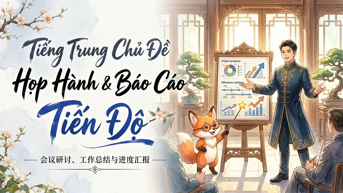 Học Tiếng Trung Theo Chủ Đề: Họp Hành & Báo Cáo Tiến Độ (会议讨论与工作进展汇报) - 20 Mẫu Câu, Từ Vựng & Ngữ Pháp | FoxHSK - FoxHSK