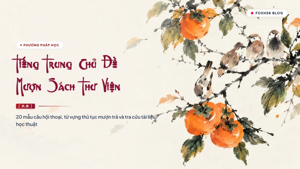 Học Tiếng Trung Theo Chủ Đề: Mượn Sách & Tra Cứu Thư Viện (图书馆借阅、自习与学术资源) - 20 Mẫu Câu, Từ Vựng & Ngữ Pháp | FoxHSK - FoxHSK