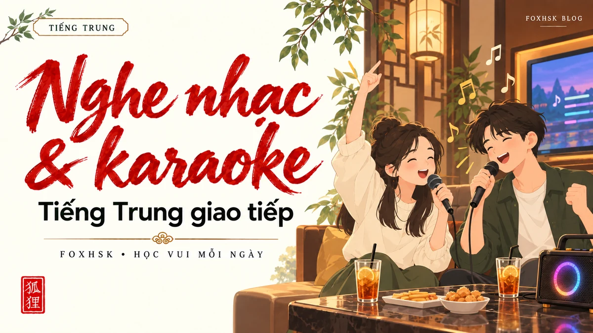 Học Tiếng Trung Theo Chủ Đề: Nghe Nhạc & Đi Hát Karaoke KTV (听音乐、去KTV唱歌与点歌飙高音) - 20 Mẫu Câu, Từ Vựng & Ngữ Pháp | FoxHSK - FoxHSK