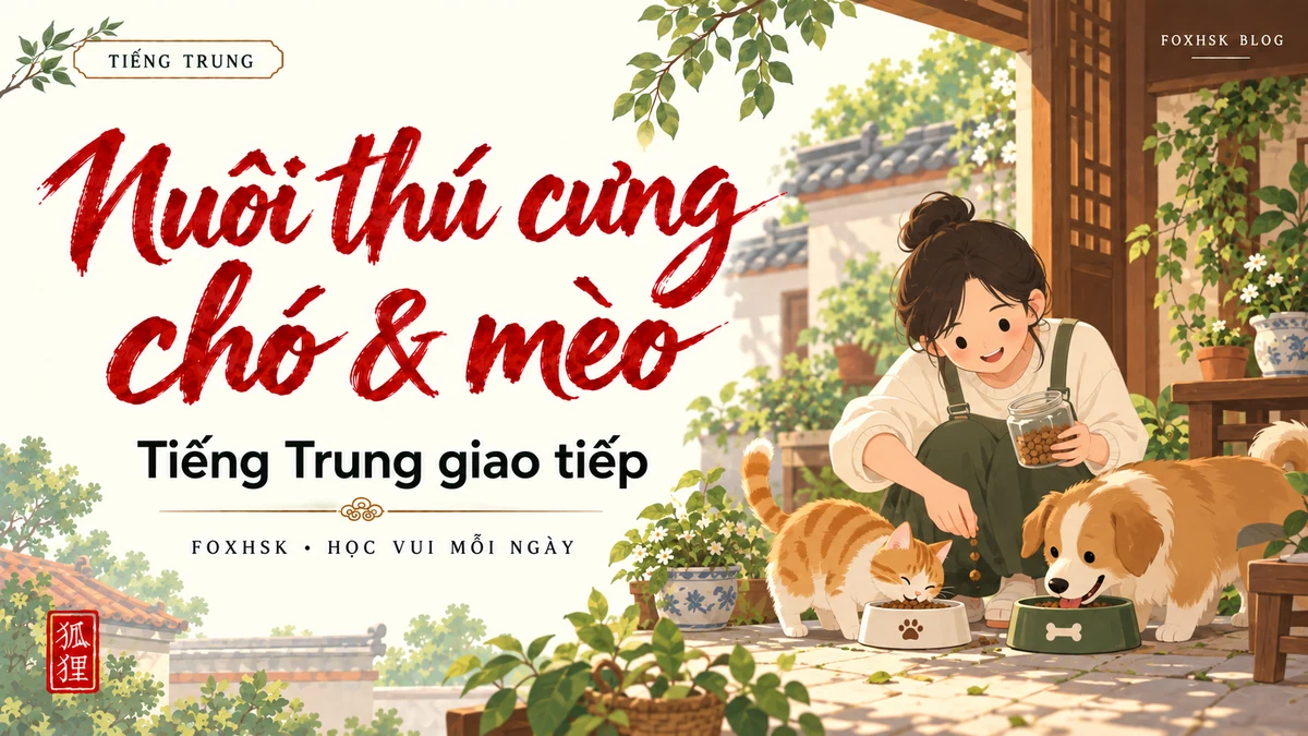 Học Tiếng Trung Theo Chủ Đề: Nuôi Thú Cưng & Sen Quàng Thượng (养猫养狗、铲屎官日常与宠物护理) - 20 Mẫu Câu, Từ Vựng & Ngữ Pháp | FoxHSK - FoxHSK
