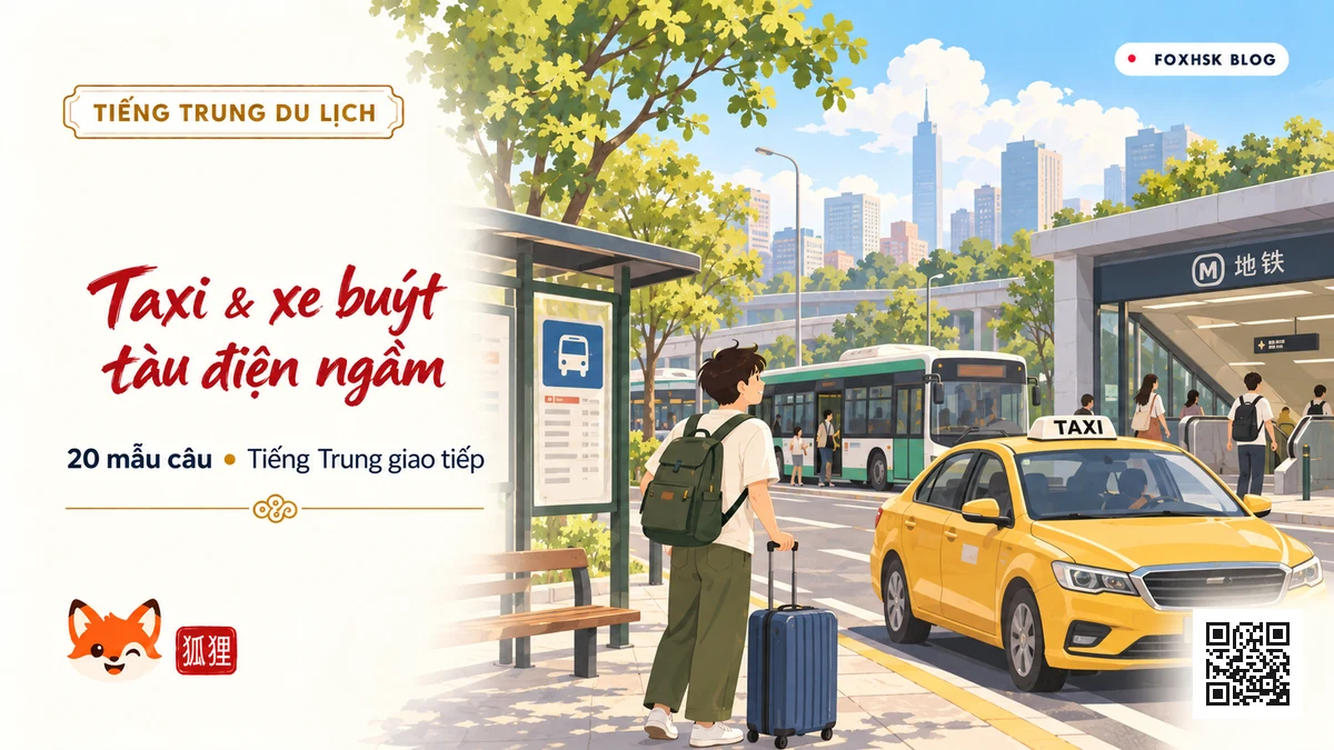 Học Tiếng Trung Theo Chủ Đề: Taxi, Xe Buýt & Tàu Điện Ngầm (打车、乘坐公交与地铁) - 20 Mẫu Câu, Từ Vựng & Ngữ Pháp | FoxHSK - FoxHSK