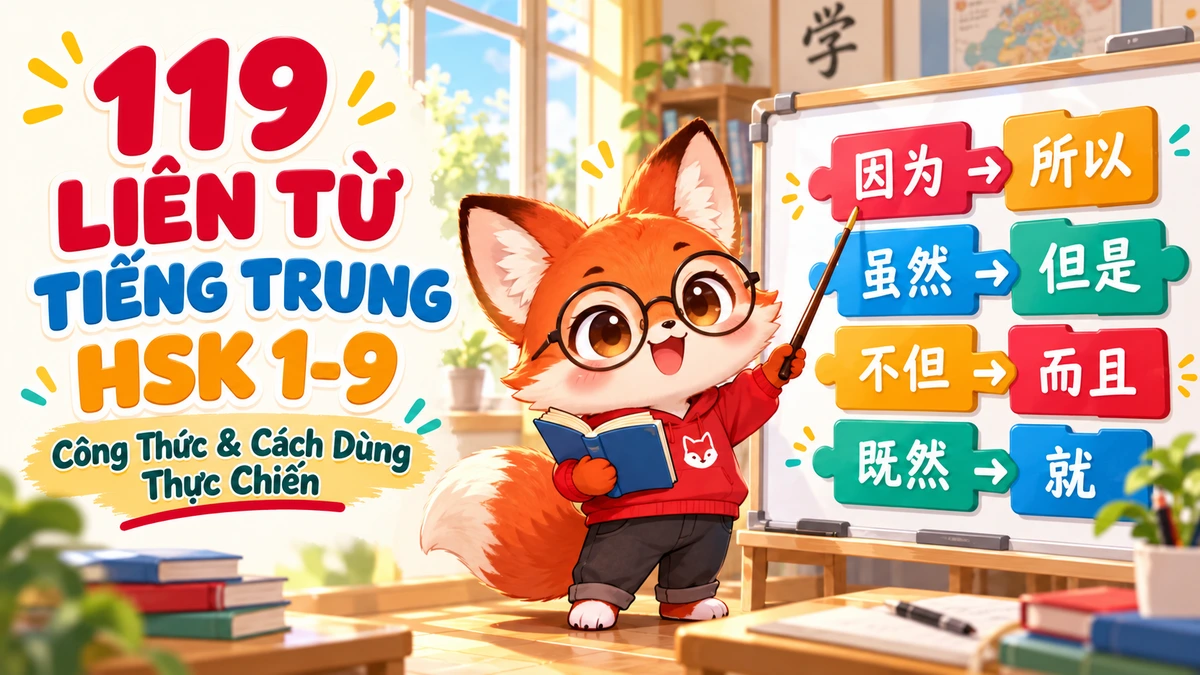 Tổng Hợp 119 Liên Từ Tiếng Trung HSK 1 – 9: Công Thức, Âm Hán Việt & Cách Dùng (Kèm PDF) - FoxHSK