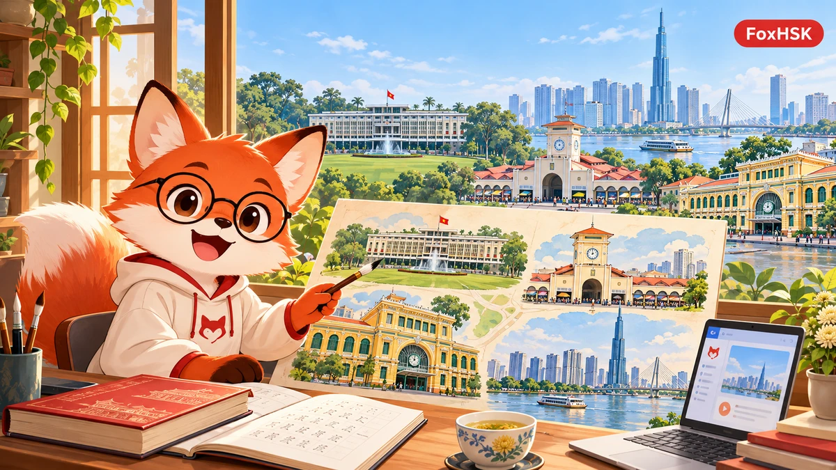 TP. Hồ Chí Minh – Dinh Độc Lập, Chợ Bến Thành & Bưu Điện Trung Tâm (胡志明市-统一宫、滨城市场与中央邮局): Cẩm Nang Song Ngữ & Từ Vựng Du Lịch - FoxHSK