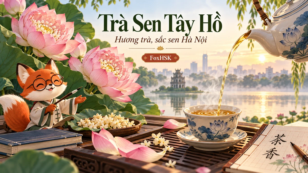 Trà Sen Tây Hồ Hà Nội – Thiên Cổ Đệ Nhất Trà, Nghệ Thuật Ướp Gạo Sen Bách Diệp & Hồn Cốt Tràng An (河内西湖莲花茶-千朵百叶莲萃、手作莲米窨制与千年古都雅致茶道): Cẩm Nang Song Ngữ & Từ Vựng Ẩm Thực - FoxHSK
