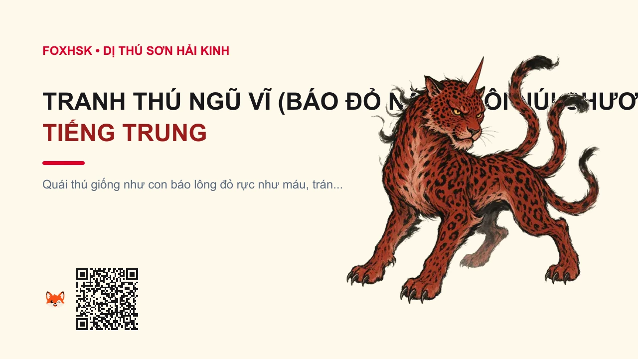 Tranh Thú Ngũ Vĩ (Báo Đỏ Năm Đuôi Núi Chương Nga) Tiếng Trung Là Gì? (狰 - zhēng) • Nguồn Gốc Sơn Hải Kinh - Tây Sơn, Dấu Ấn Pop Culture & Phương Pháp Hóa Giải - FoxHSK