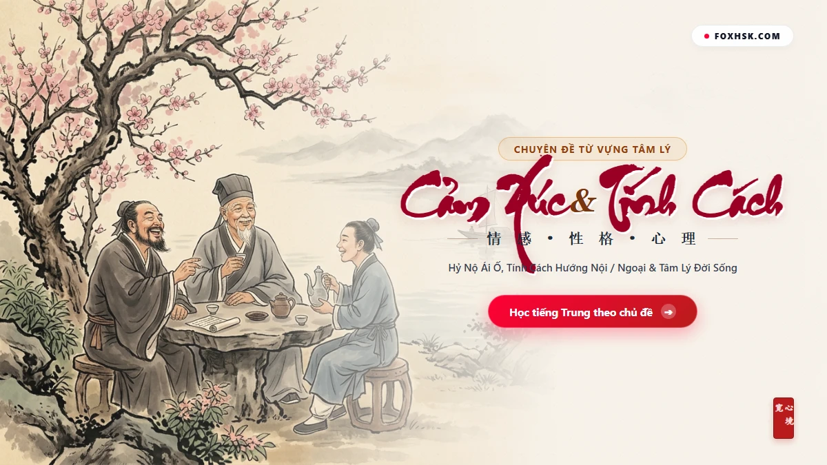Trọn Bộ Từ Vựng Tiếng Trung Chủ Đề Cảm Xúc & Tính Cách (Hỷ Nộ Ái Ố, Đối Nhân Xử Thế & 6 Thành Ngữ Tâm Lý) - FoxHSK