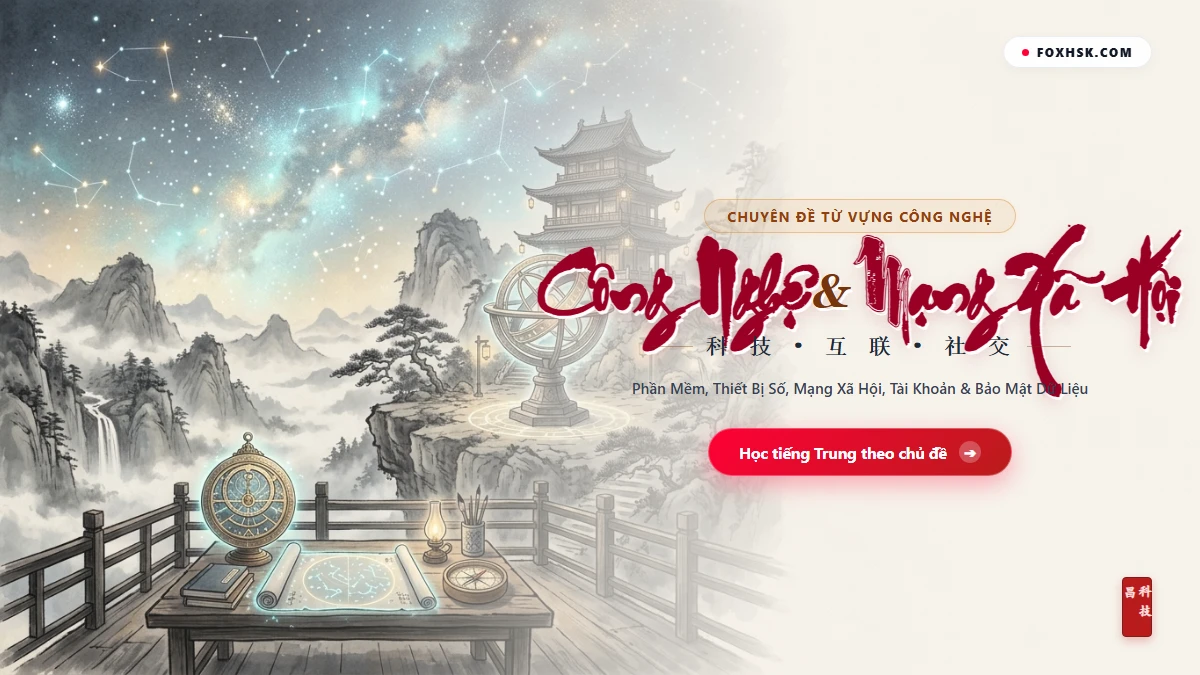 Trọn Bộ Từ Vựng Tiếng Trung Chủ Đề Công Nghệ & Internet (Mạng Xã Hội, Thiết Bị Số, AI & 6 Thành Ngữ Tri Thức) - FoxHSK