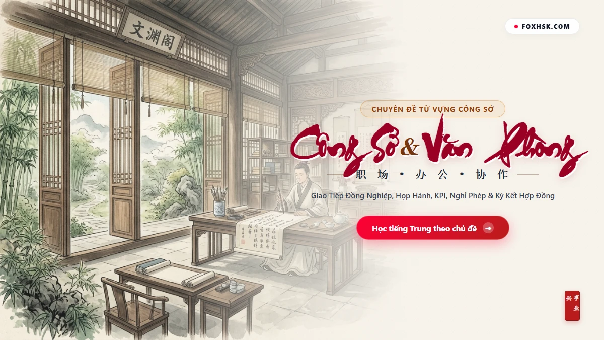 Trọn Bộ Từ Vựng Tiếng Trung Chủ Đề Công Sở & Văn Phòng (Họp Hành, KPI, Nghỉ Phép, Tăng Ca OT & 6 Thành Ngữ Sự Nghiệp) - FoxHSK