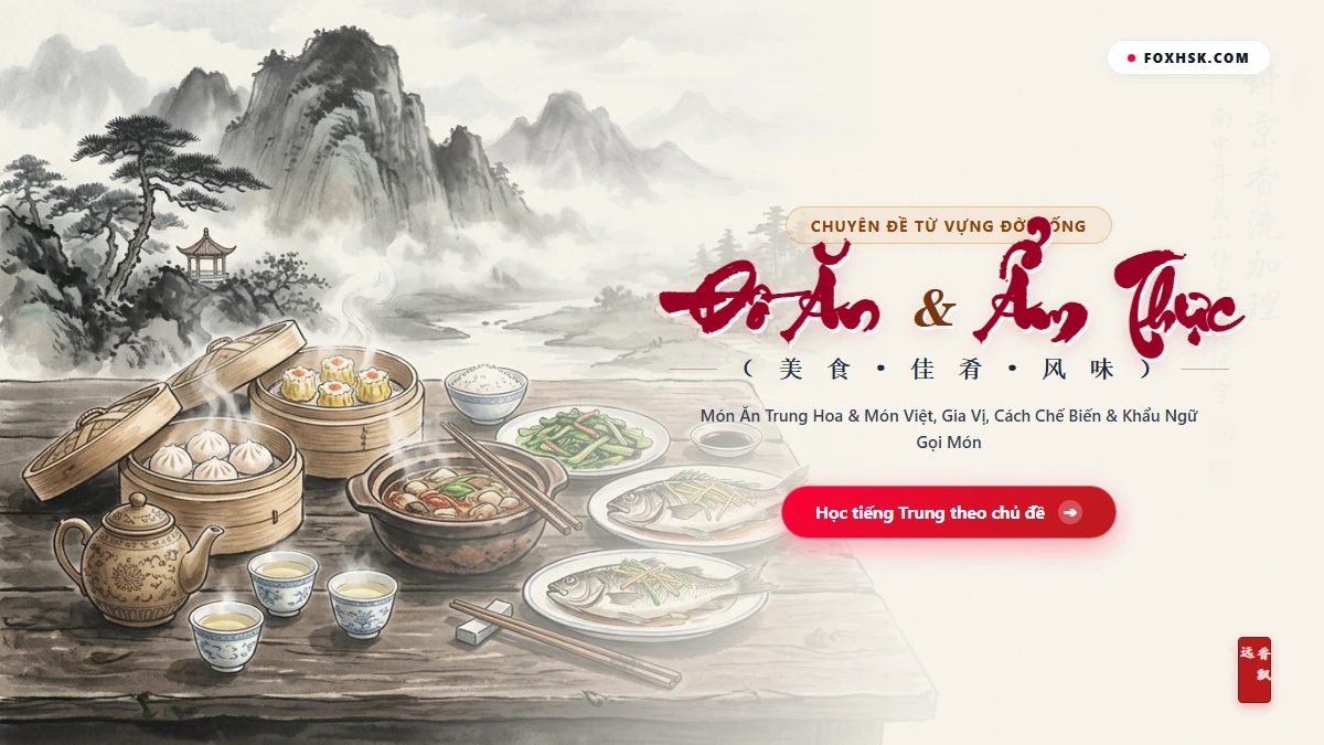 Trọn Bộ Từ Vựng Tiếng Trung Chủ Đề Đồ Ăn & Ẩm Thực (Món Hoa Bát Đại Thái Hệ, Món Ăn Việt & Khẩu Ngữ Gọi Món) - FoxHSK