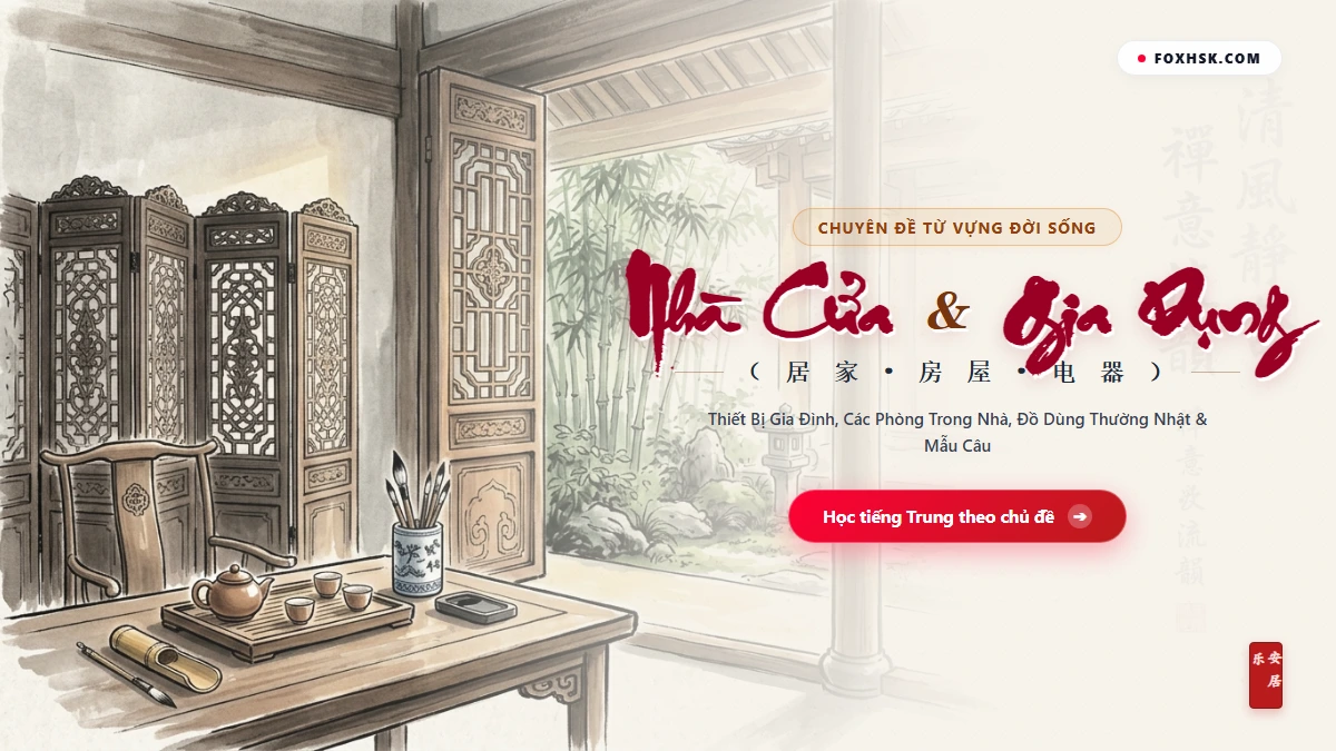 Trọn Bộ Từ Vựng Tiếng Trung Chủ Đề Đồ Dùng Trong Nhà, Thiết Bị Gia Dụng & Phòng Ốc (Smart Home & 6 Thành Ngữ An Cư) - FoxHSK