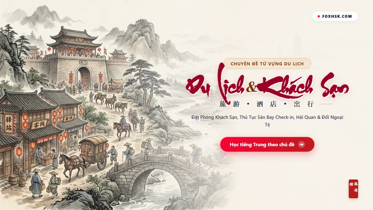 Trọn Bộ Từ Vựng Tiếng Trung Chủ Đề Du Lịch & Khách Sạn (Sân Bay, Khách Sạn, Điểm Tham Quan & 6 Thành Ngữ Du Ngoạn) - FoxHSK